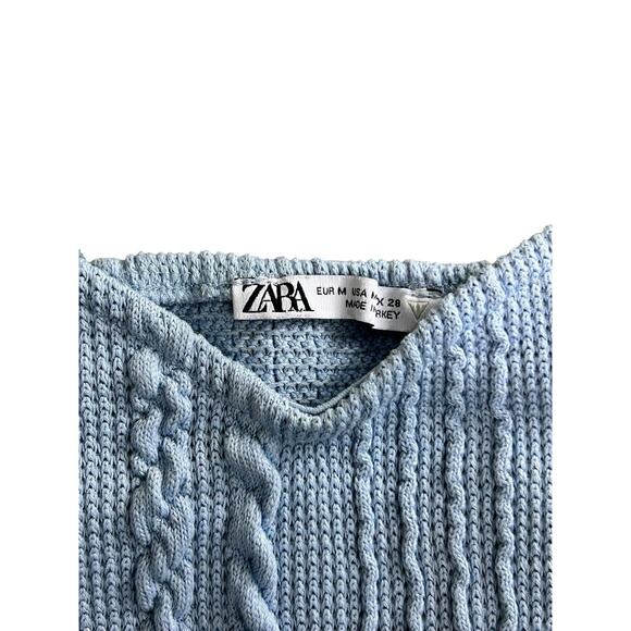 Zara Crop Tank Size Medium Light Blue Cable Knit Sweetheart Coquette Knit Top - Picture 3 of 7